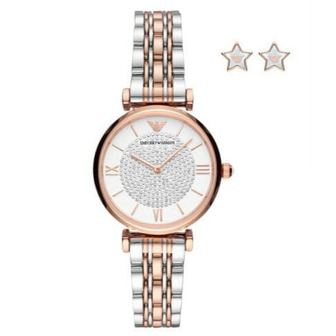 Emporio Armani Gianni T Bar Quartz White Dial Two Tone Steel Strap Watch For Women - AR80035 - Image 2